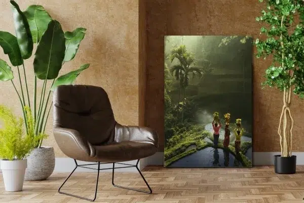 Woonkamer met fotokunst 'Bali' voor inspiratie pagina