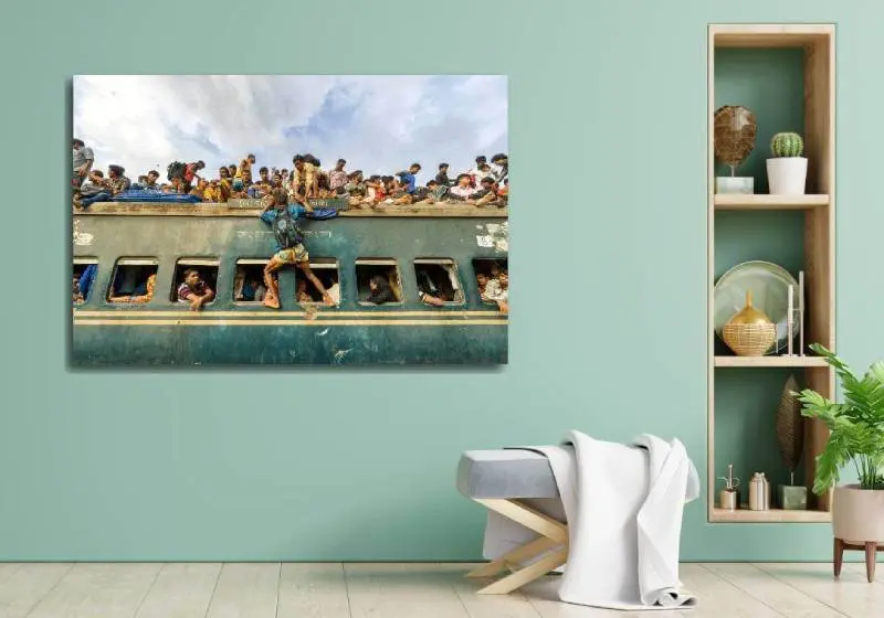 Wanddecoratie op canvas van volle trein in India aan de muur in woonkamer