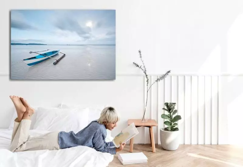 Inspiratie slaapkamer met fotokunst ' Boracay' aan de muur