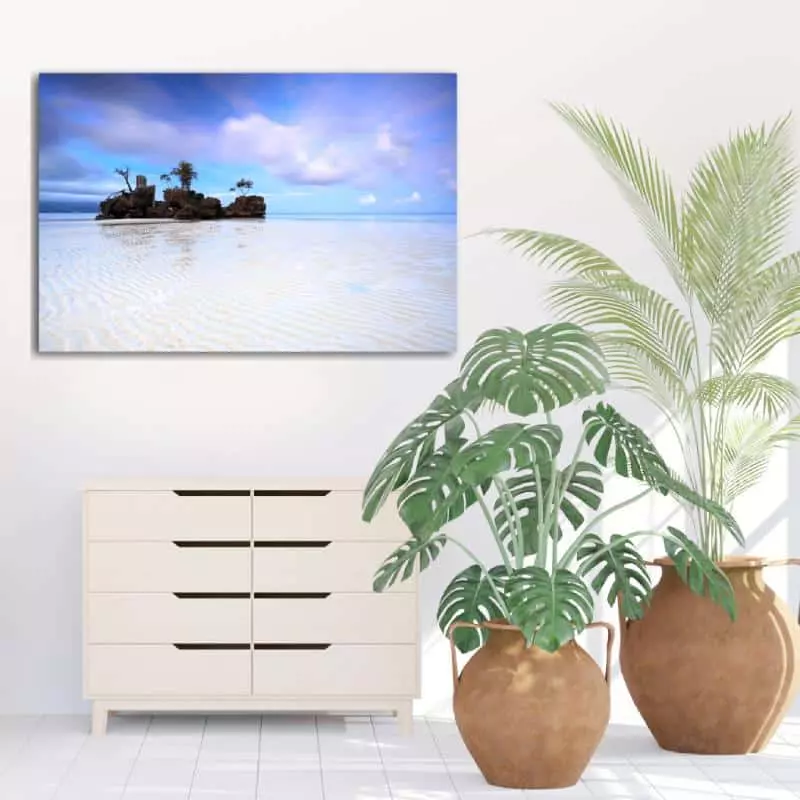 Woonkamer met tropische wanddecoratie 