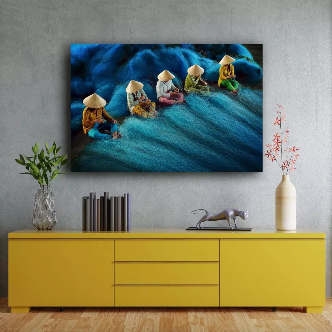Fotokunst Net Mending voor pagina 'Aluminium, plexiglas of canvas? Welk materiaal kiezen?'