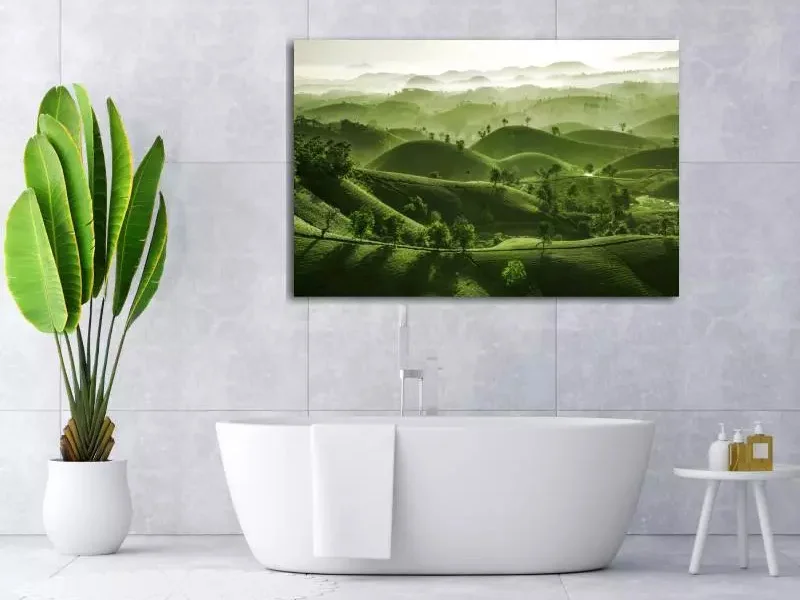 Foto op aluminium aan de muur in badkamer
